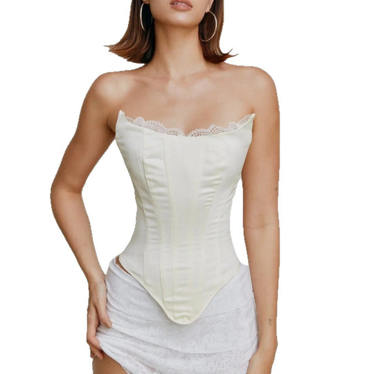 Damen Korsett top aus Satin mit Spitzenrand R&B