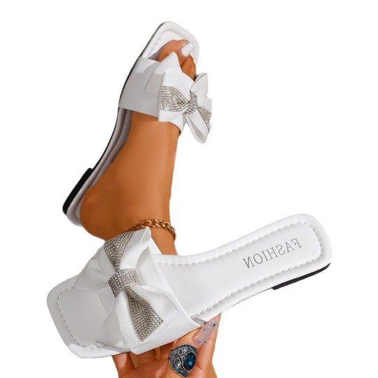Damen Glamouröse Slides mit funkelnder Schleifen-Pailletten-Verzierung R&B