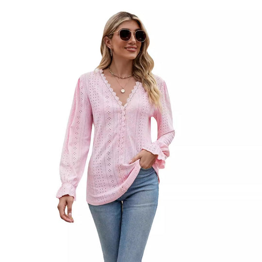 Damen Spitzenbluse mit V-Ausschnitt R&B