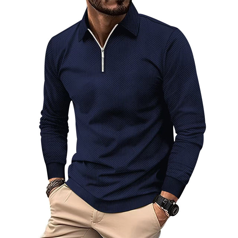 Herren hochwertiger Strickpullover mit Stehkragen und modischem Reißverschluss R&B