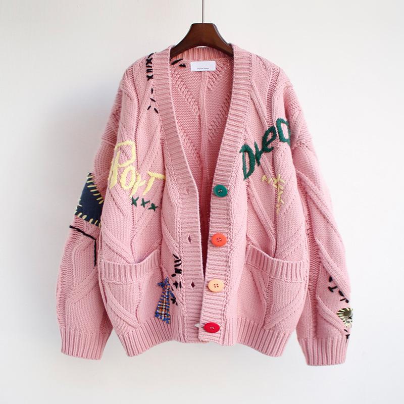 Damen Oversized Strickjacke mit bunten Applikationen R&B