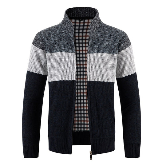 Herren Strickjacke mit modernem Reißverschluss und strukturiertem Muster R&B