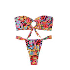 Damen Bandeau Bikini mit kreativem Raffungseffekt und verspieltem Design R&B