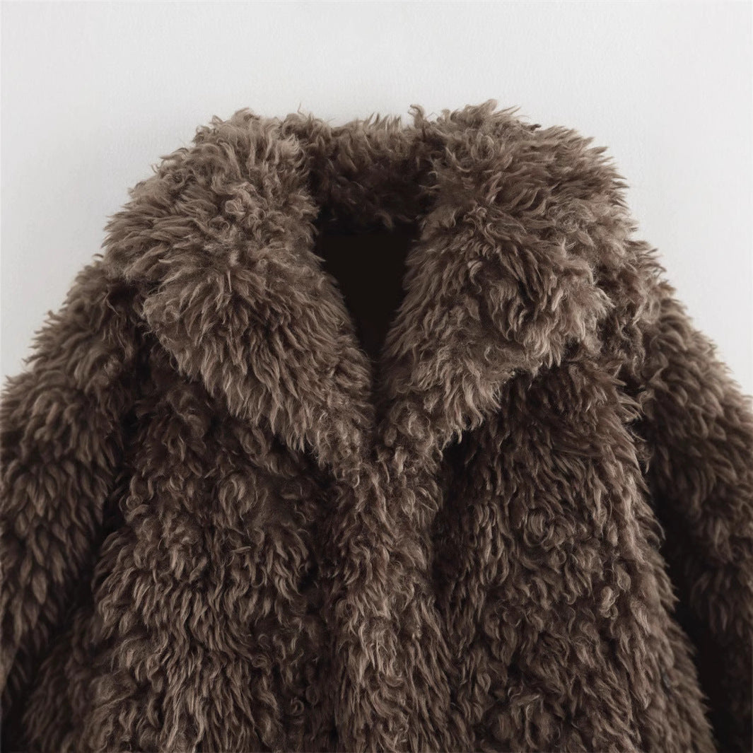 Damen Weiche Teddyfelljacke mit elegantem Revers R&B