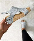 Damen Glamouröse Wedge-Sandaletten mit Glitzer und Korksohle R&B