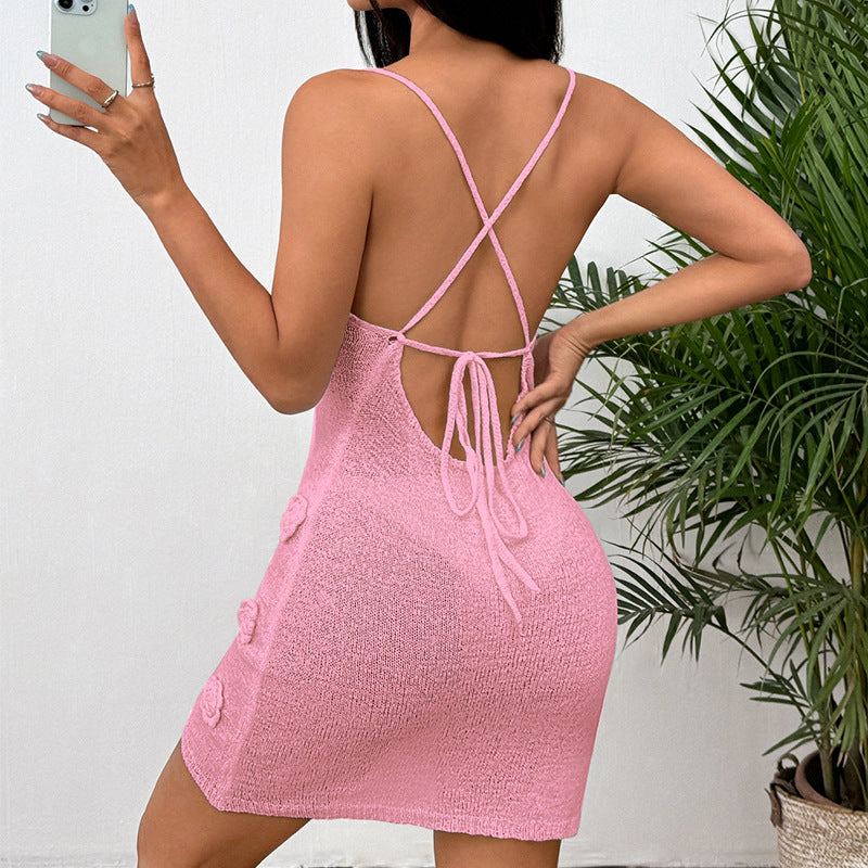 Damen Häkelkleid mit floralen Details und verführerischem V-Ausschnitt R&B
