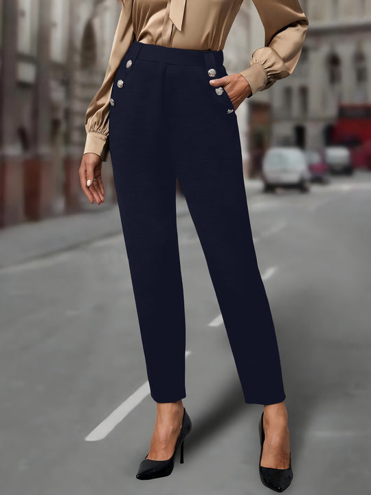 Damen elegante Anzughose mit doppeltem Knopfverschluss und schmalem Bein R&B