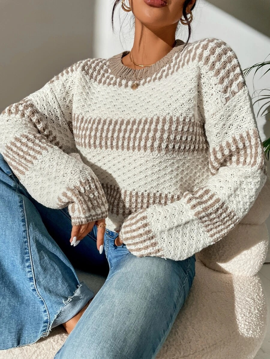 Damen Strickpullover mit strukturierter Oberfläche und modischen Streifen R&B