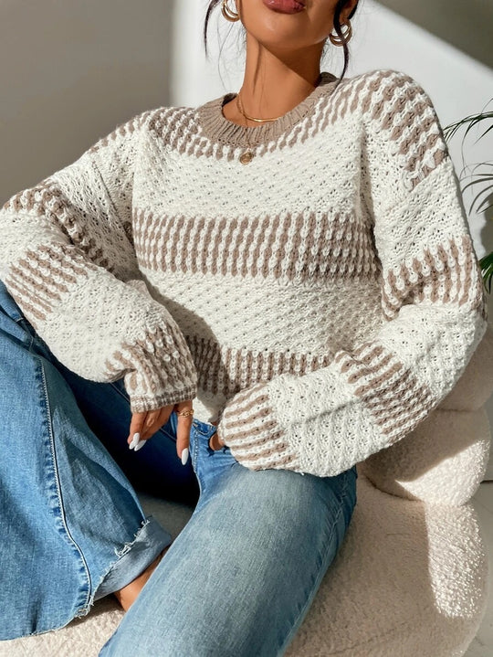 Damen Strickpullover mit strukturierter Oberfläche und modischen Streifen R&B