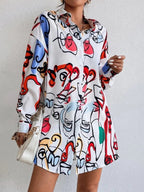 Damen Hemdblusenkleid im modernen Kunstdesign R&B