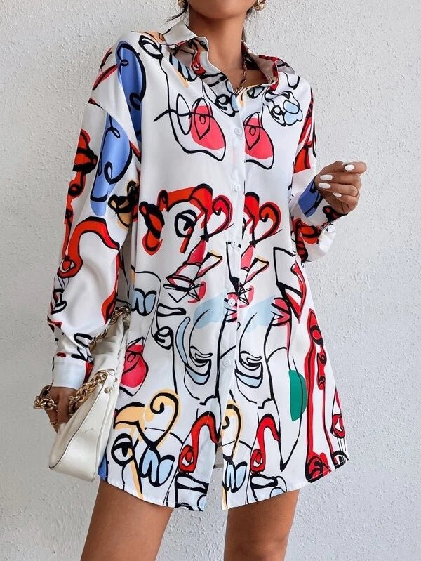 Damen Hemdblusenkleid im modernen Kunstdesign R&B