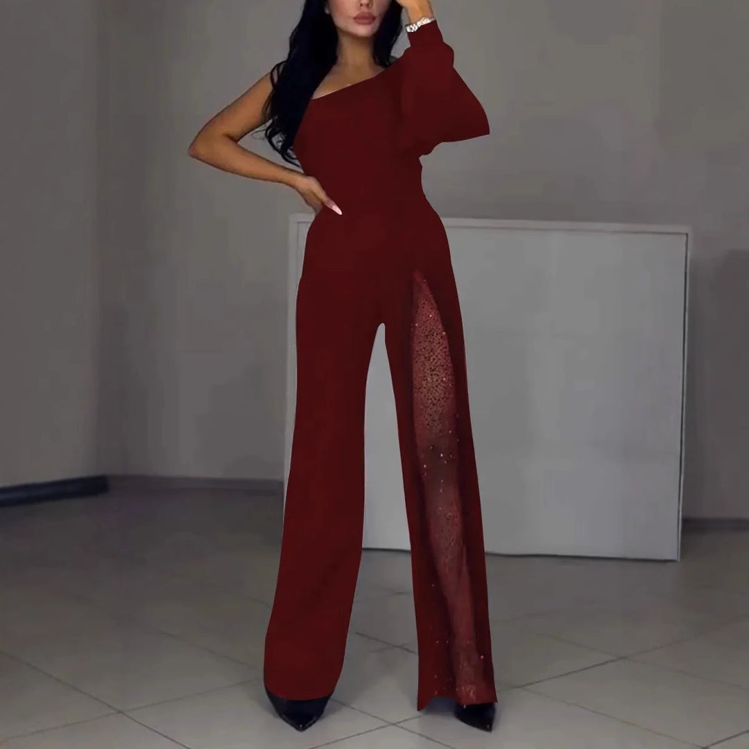 Asymmetrischer einseitiger Damen-Jumpsuit mit Paillettenpanel R&B