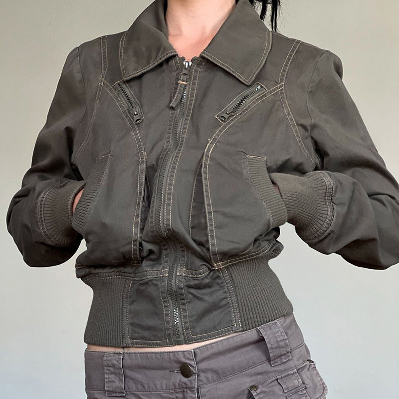 Damen cropped Jacke mit Reißverschluss und praktischen Taschen R&B