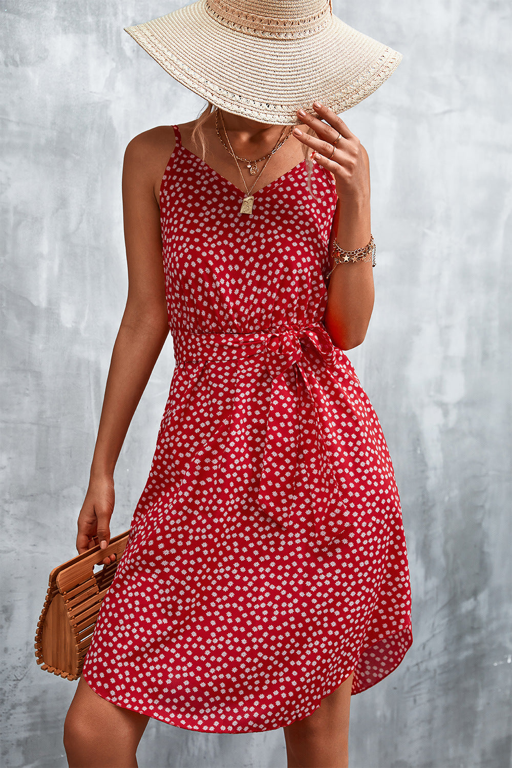 Damen Sommerliches Blusenkleid mit floralem Muster und knopfbarem Taillengürtel R&B