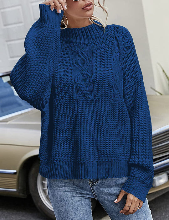 Damen lässiger Strickpullover mit tiefem Rundhalsausschnitt und lockerer Passform R&B