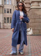 Damen Strickmantel mit Gürtel und praktischen Taschen R&B