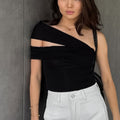 Damen asymmetrisches Oberteil mit eleganter Wickeldetail R&B
