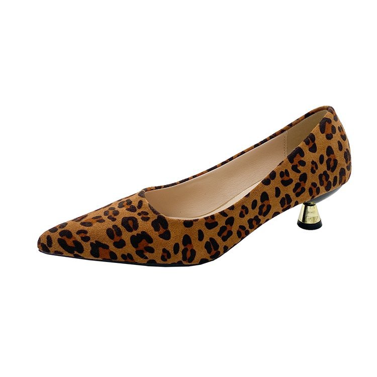 Damen Spitze High Heels mit modischer Leoparden-Optik und elegantem Blockabsatz R&B