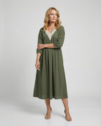 Damen Midikleid Boho Baumwolle Leinen