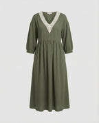 Damen Midikleid Boho Baumwolle Leinen