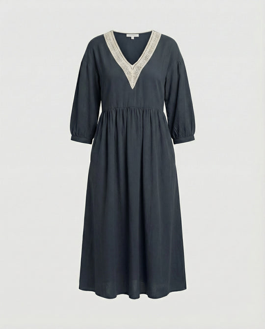 Damen Midikleid Boho Baumwolle Leinen