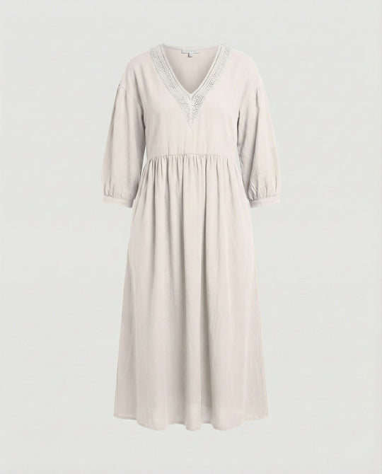 Damen Midikleid Boho Baumwolle Leinen