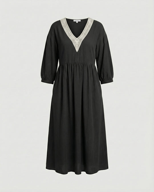 Damen Midikleid Boho Baumwolle Leinen
