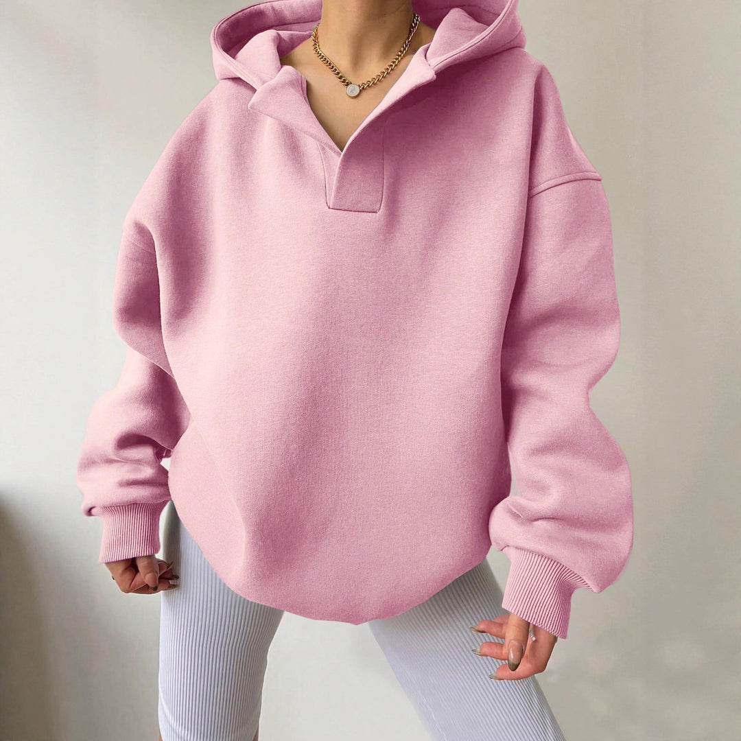 Damen Kapuzensweater mit übergroßem Schnitt und V-Ausschnitt R&B