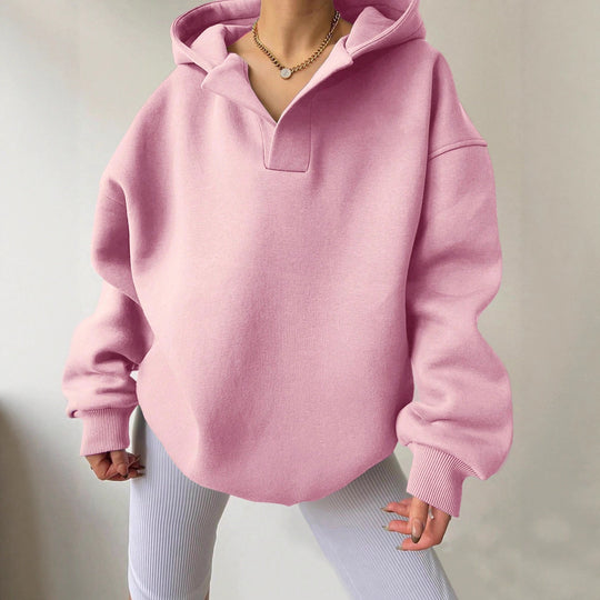Damen Kapuzensweater mit übergroßem Schnitt und V-Ausschnitt R&B