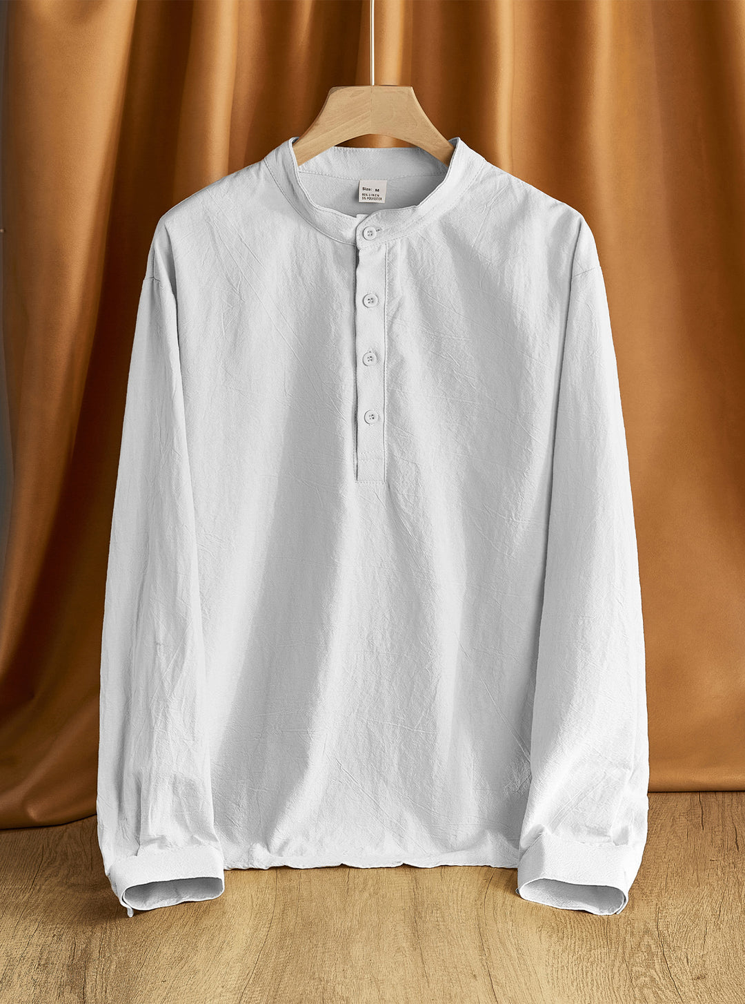 Herren nan Nehru-Kragen-Henley aus Baumwollstretch mit verdeckter Knopfleiste und schmaler Passform R&B