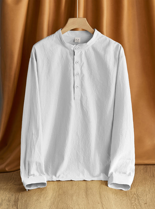 Herren nan Nehru-Kragen-Henley aus Baumwollstretch mit verdeckter Knopfleiste und schmaler Passform R&B