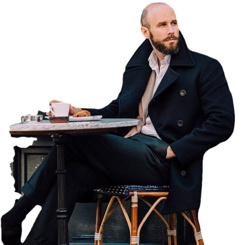Herren eleganter doppelreihiger Wollmantel mit strukturiertem Obermaterial R&B