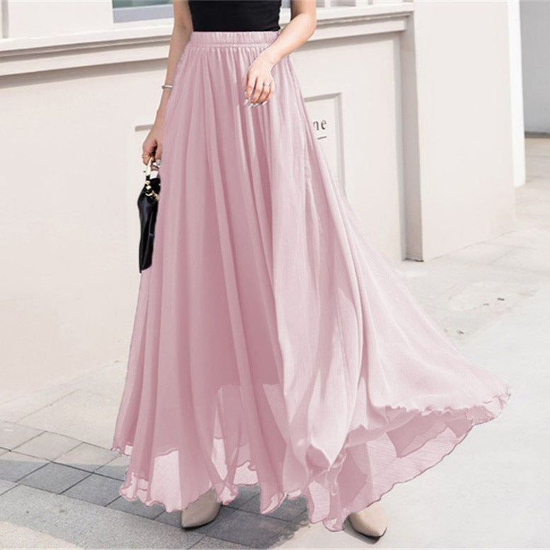 Damen nan Maxi-Chiffonrock mit elastischem Bund und fließender A-Linie R&B