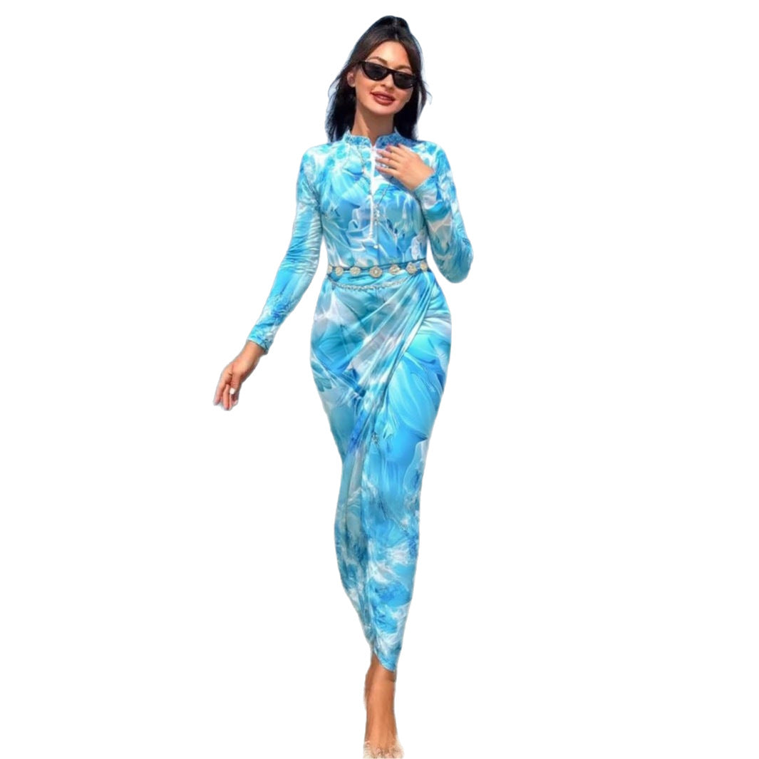 Damen eleganter Strandanzug mit figurbetontem Schnitt und floralem Design R&B
