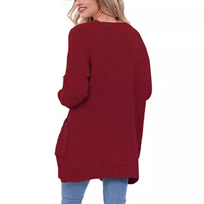 Damen gemütlicher Strickcardigan mit Taschen und Zopfmuster R&B
