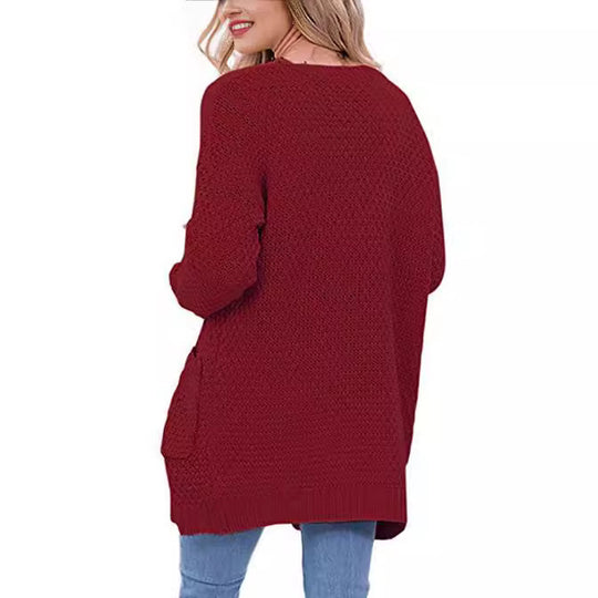 Damen gemütlicher Strickcardigan mit Taschen und Zopfmuster R&B