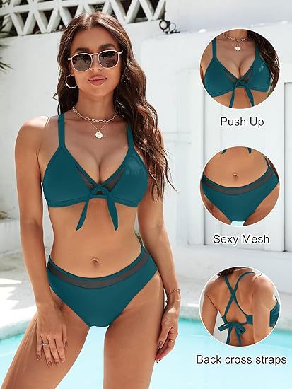 Damen Push-Up-Bikini-Top mit sexy Mesh und Rückenkreuz-Träger R&B