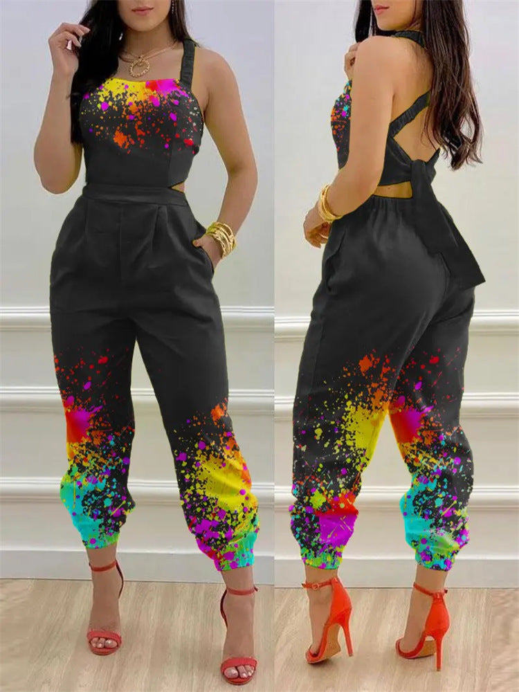 Damen eleganter Jumpsuit mit detailverliR&Btem Blättermotiv R&B