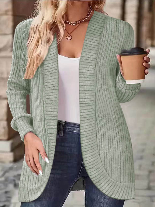 Damen gemütlicher Strickcardigan mit modernem Rippenmuster R&B