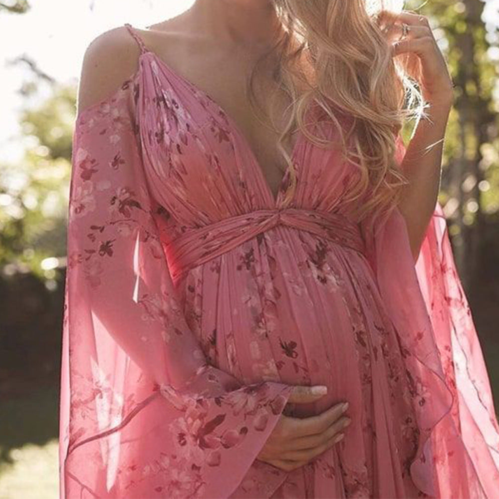 Damen Luftiges Maxi-Kleid mit floralen Akzenten und schwingenden Ärmeln R&B