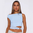 Damen Crop-Top mit asymmetrischem Schnitt und dekorativem Ringdetail R&B