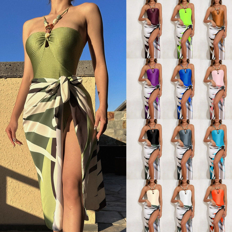 Damen Bandeau-Badeanzug mit asymmetrischem Rock R&B
