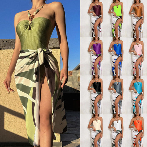 Damen Bandeau-Badeanzug mit asymmetrischem Rock R&B