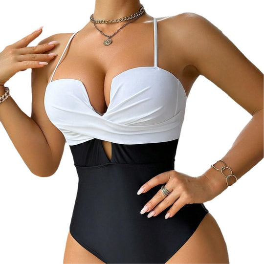 Damen eleganter Monokini mit modischem Farbblock R&B