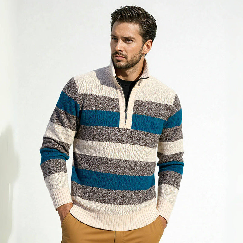 Herren modischer Stehkragen Pullover mit dekorativen Streifen R&B