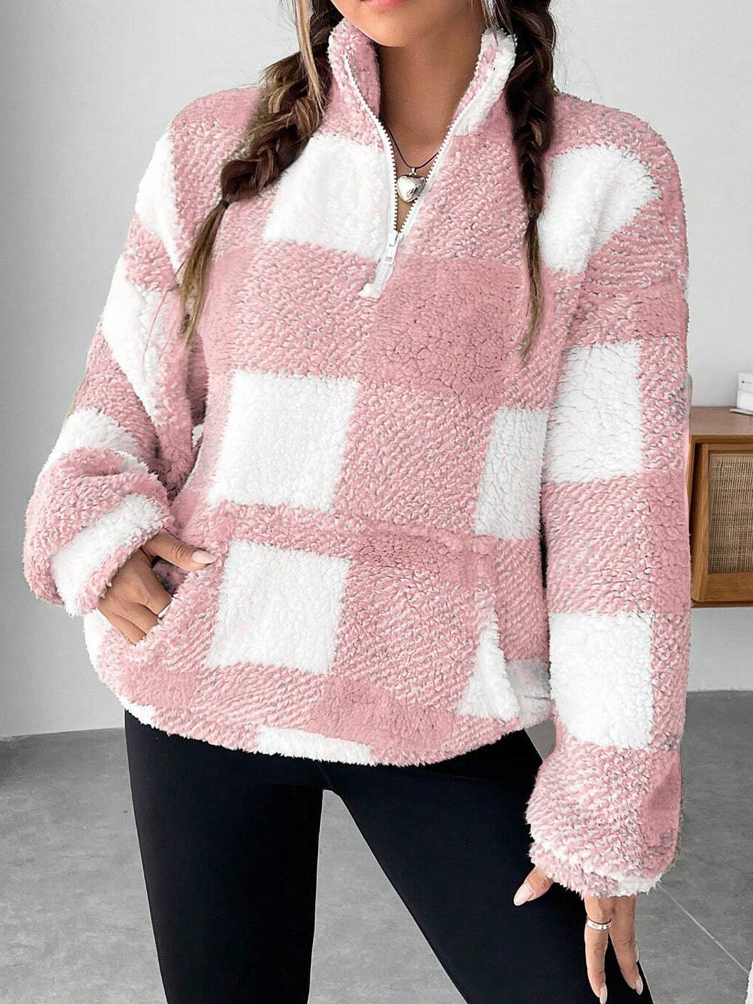Damen Fleece-Pulloverjacke mit Reißverschluss und Taschen R&B