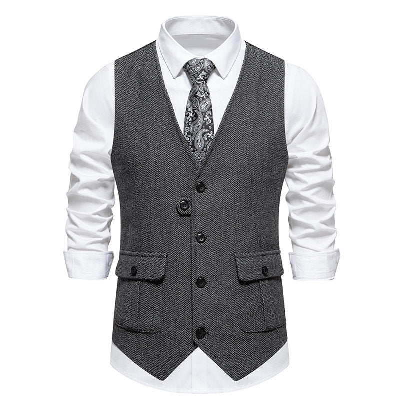 Herren elegante Anzugweste mit feinem Hahnentritt-Muster und praktischen Taschen