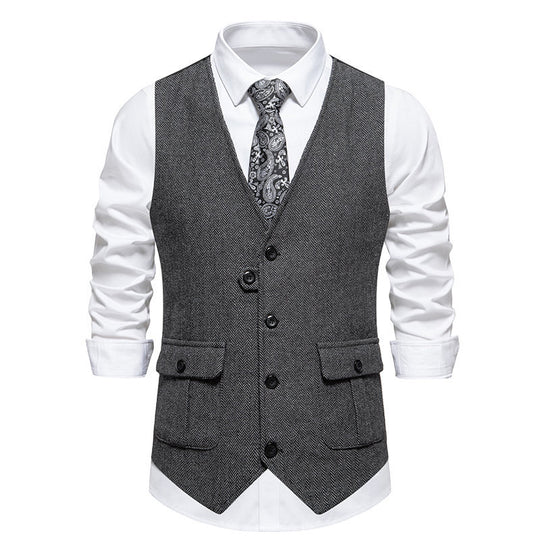Herren elegante Anzugweste mit feinem Hahnentritt-Muster und praktischen Taschen R&B