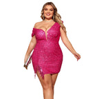 Damen Funkelndes Minikleid mit asymmetrischem Ausschnitt und Fransen R&B