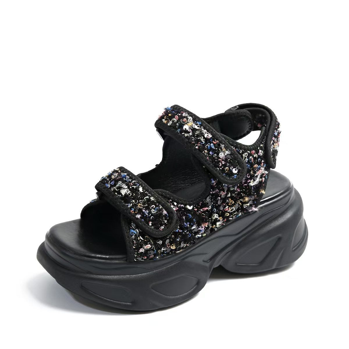 Damen Glamouröse Plateau-Sandalen mit verstellbaren Riemen und funkelnden Applikationen